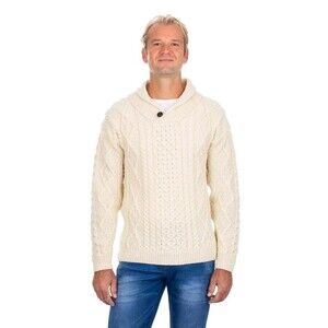 RARE SAOL Irish Aran Fisherman Sweater Mens Sz M Cable Knit Pullover Merino Wool